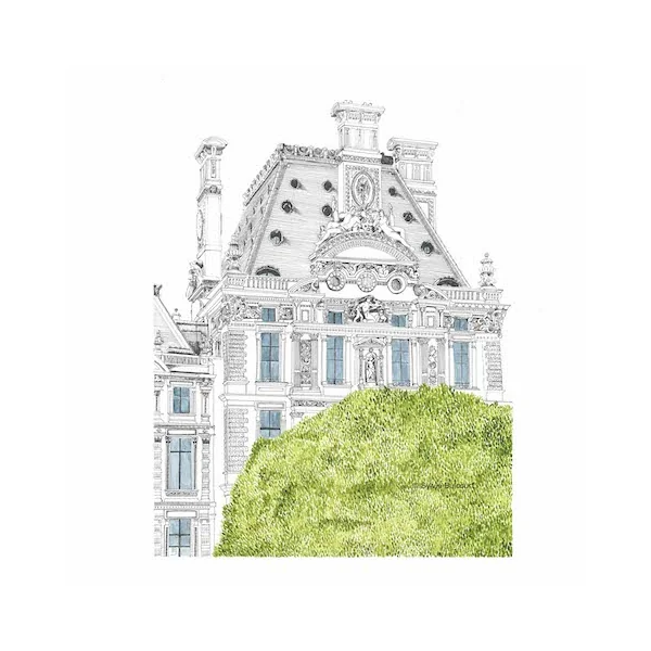 Dessin Le Louvre en été – carte ou tableau