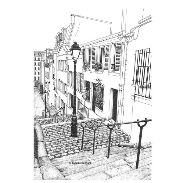 Dessin rue à Montmartre – carte ou tableau