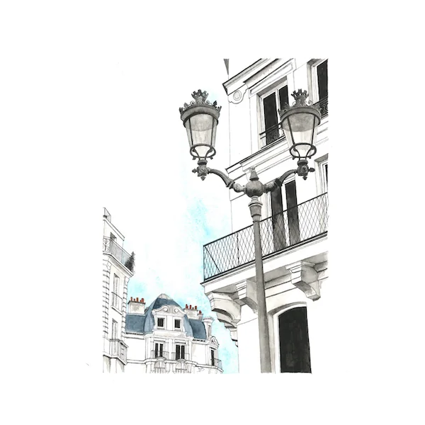 Dessin Un lampadaire rue des lavandières, Paris – original