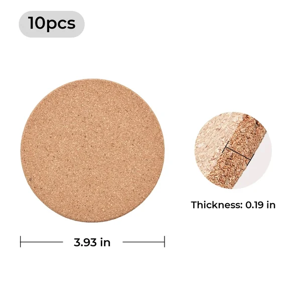 Dessous de verre ronds en liège 0,5 cm (10 pièces)