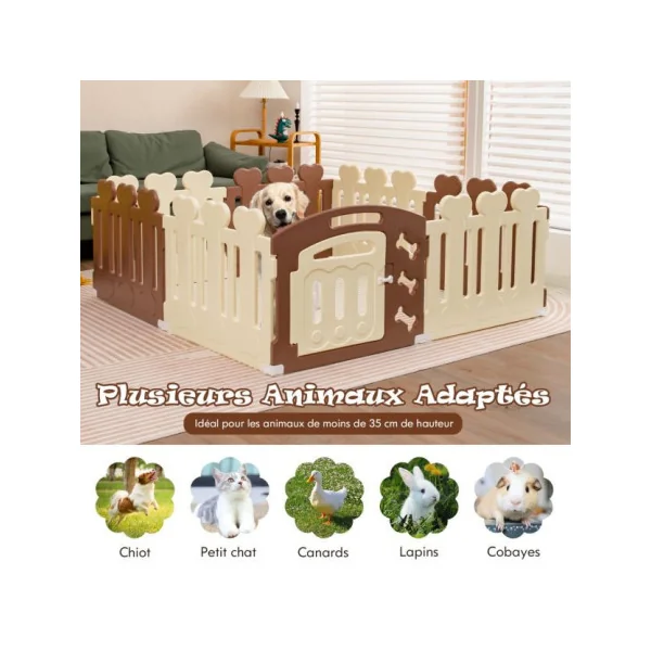 Enclos Chien 8 Panneaux Solide en Plastique 155x155x60 cm Robuste Parc Chien Intérieur ou Extérieur