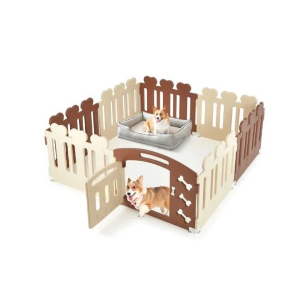 Enclos Chien 8 Panneaux Solide en Plastique 155x155x60 cm Robuste Parc Chien Intérieur ou Extérieur
