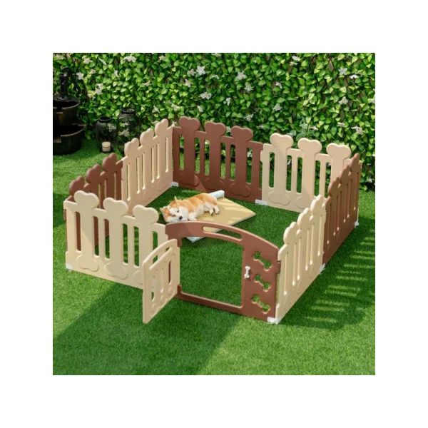 Enclos Chien 8 Panneaux Solide en Plastique 155x155x60 cm Robuste Parc Chien Intérieur ou Extérieur