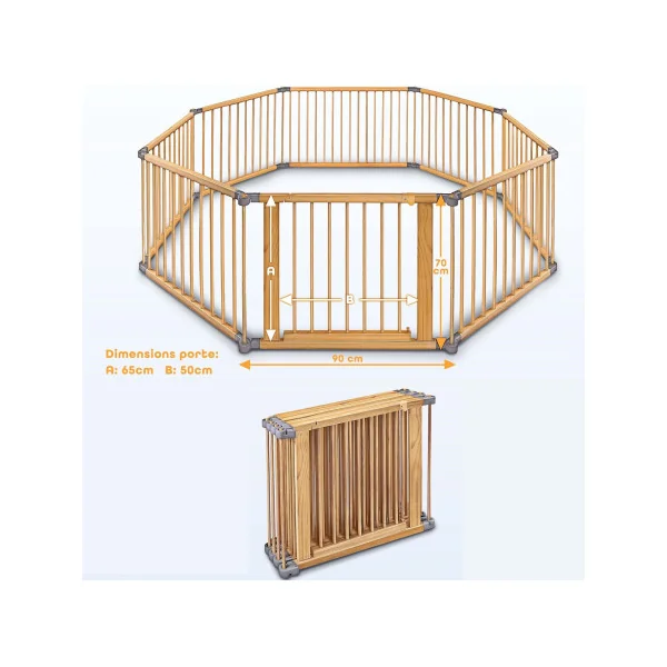 Enclos Chien en Bois Hauteur 70 cm Double sécurité Parc Chiot 8 Panneaux Modulable