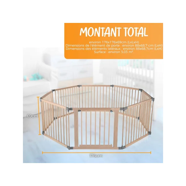 Enclos Chien en Bois Hauteur 70 cm Parc Chiot 8 Panneaux Modulable
