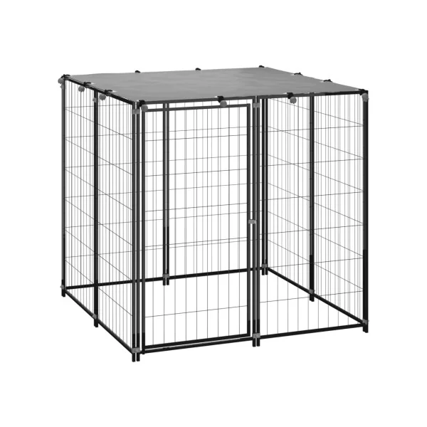 Enclos Chien en métal Soudée 1,10x1,10x1,10m Parc Chien avec Toit
