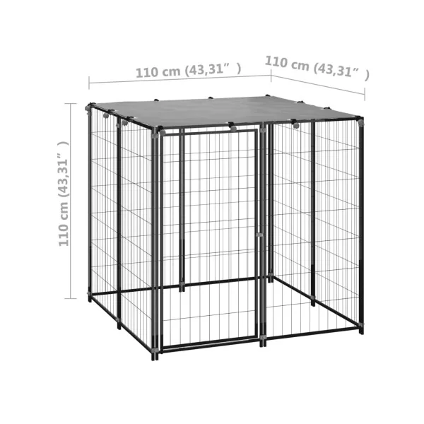 Enclos Chien en métal Soudée 1,10x1,10x1,10m Parc Chien avec Toit