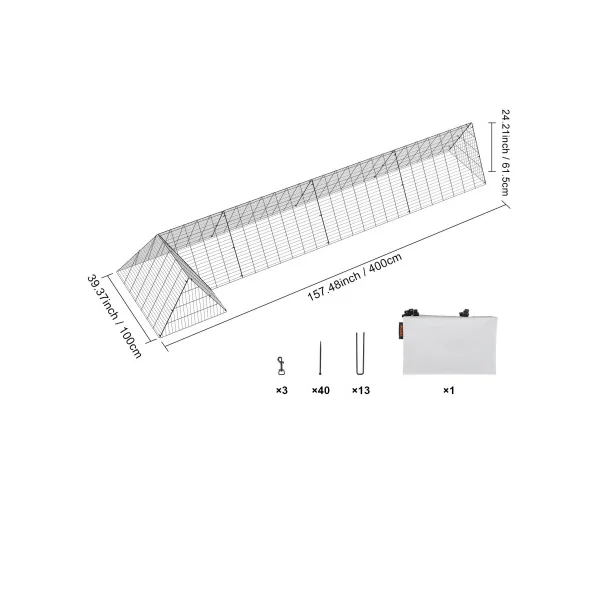 Enclos de Poulailler 400x100 cm Parc Extérieur Noir Tunnel à Poules Maille Soudée