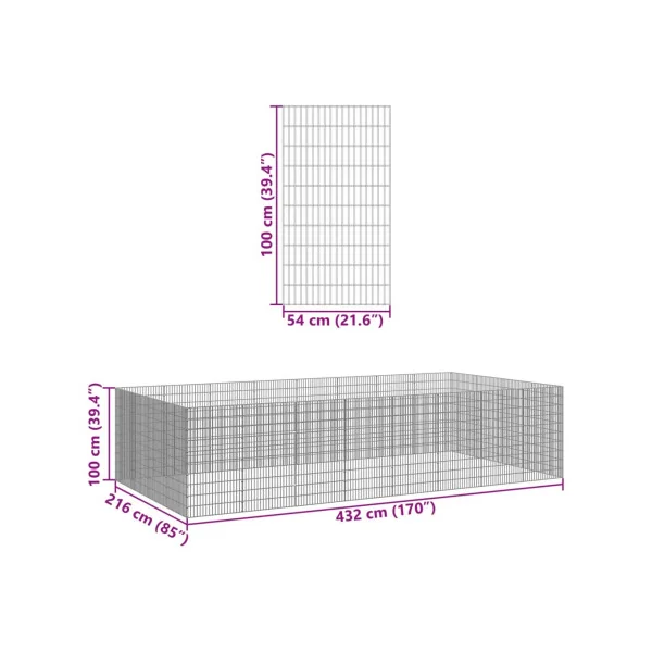 Enclos Poule 4,32m x 2,16m Hauteur 100cm Maille Soudée Parc Poule Métal Galvanisé Parc Lapin