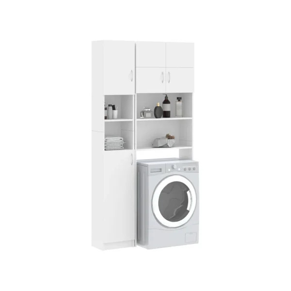 Ensemble Armoires Lave-Linge Blanc Armoire Sèche Linge Rangement Salle de Bain Gain de Place
