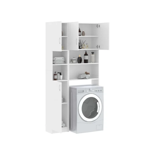 Ensemble Armoires Lave-Linge Blanc Armoire Sèche Linge Rangement Salle de Bain Gain de Place