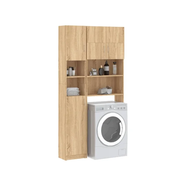 Ensemble Armoires Lave-Linge Chêne Armoire Sèche Linge Rangement Salle de Bain Gain de Place