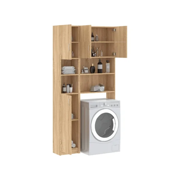 Ensemble Armoires Lave-Linge Chêne Armoire Sèche Linge Rangement Salle de Bain Gain de Place