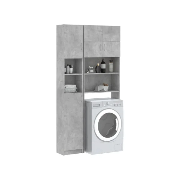 Ensemble Armoires Lave-Linge Gris Béton Armoire Sèche Linge Rangement Salle de Bain Gain de Place