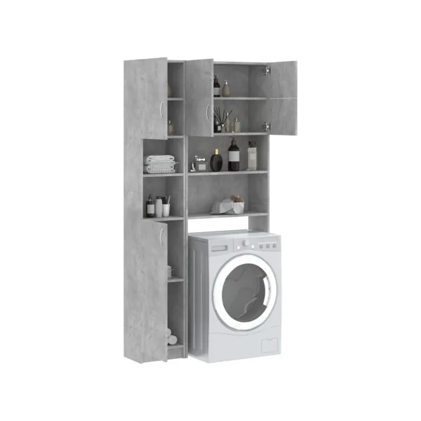 Ensemble Armoires Lave-Linge Gris Béton Armoire Sèche Linge Rangement Salle de Bain Gain de Place