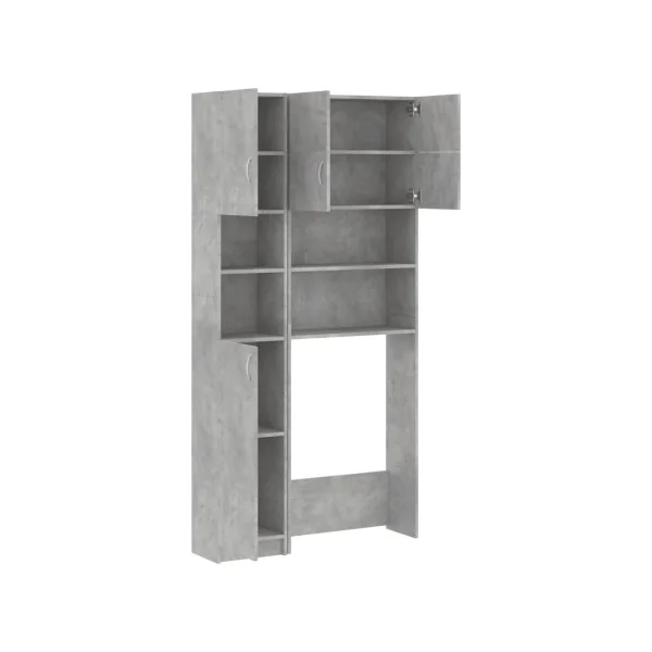 Ensemble Armoires Lave-Linge Gris Béton Armoire Sèche Linge Rangement Salle de Bain Gain de Place