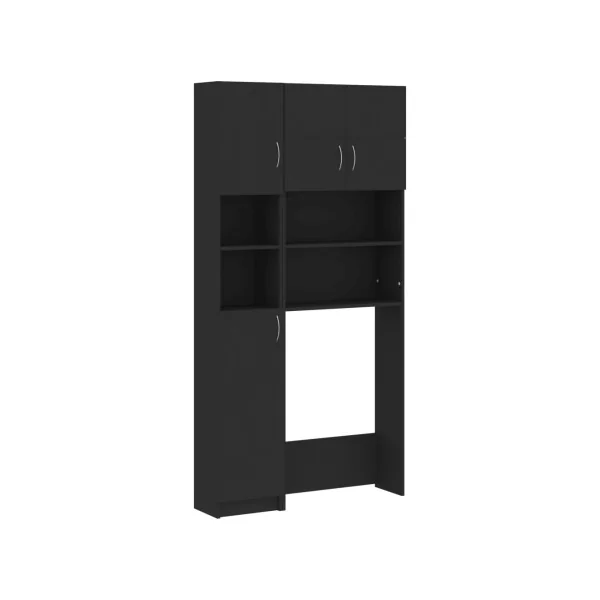 Ensemble Armoires Lave-Linge Noir Armoire Sèche Linge Rangement Salle de Bain Gain de Place