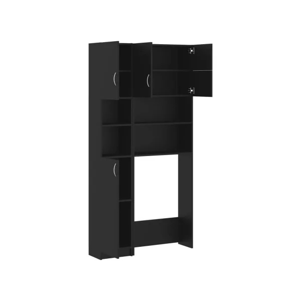 Ensemble Armoires Lave-Linge Noir Armoire Sèche Linge Rangement Salle de Bain Gain de Place