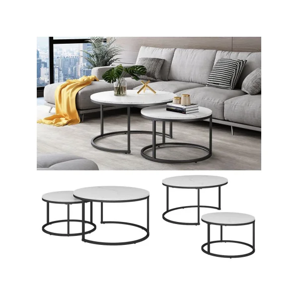 Ensemble de Tables Basses Noir et Blanche Table Basse Gigogne Industriel