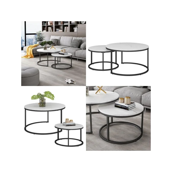 Ensemble de Tables Basses Noir et Blanche Table Basse Gigogne Industriel