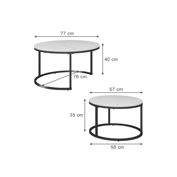 Ensemble de Tables Basses Noir et Blanche Table Basse Gigogne Industriel