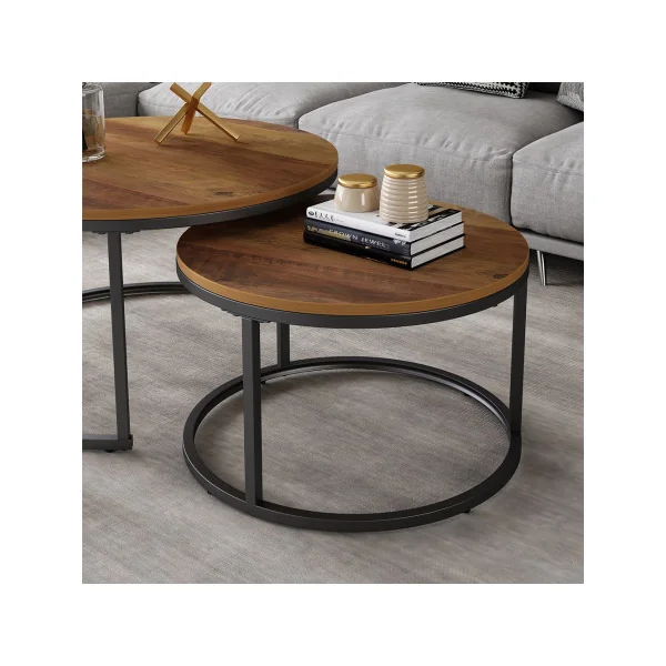 Ensemble de Tables Basses Noir et Bois Antique Table Basse Gigogne Industriel
