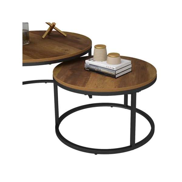 Ensemble de Tables Basses Noir et Bois Antique Table Basse Gigogne Industriel