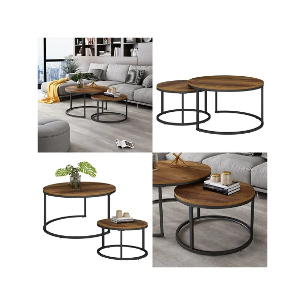Ensemble de Tables Basses Noir et Bois Antique Table Basse Gigogne Industriel