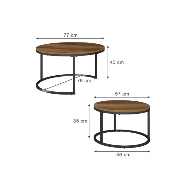 Ensemble de Tables Basses Noir et Bois Antique Table Basse Gigogne Industriel