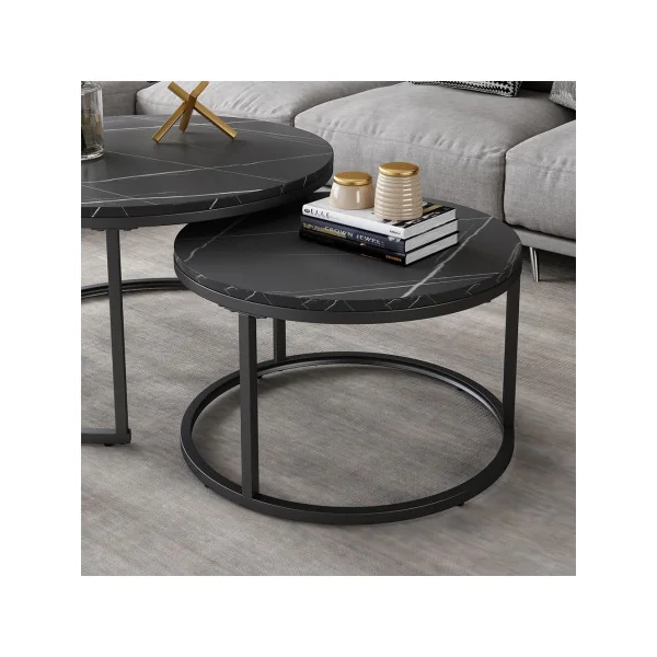 Ensemble de Tables Basses Noir Marbré Table Basse Gigogne Industriel