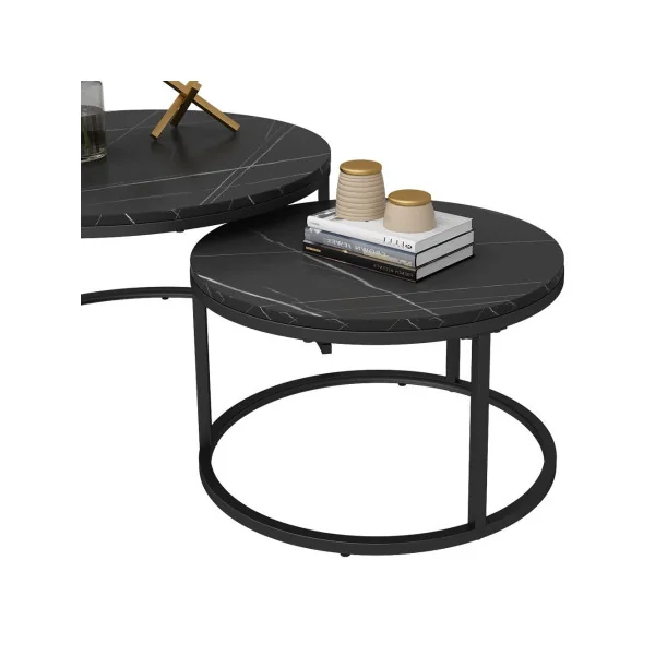 Ensemble de Tables Basses Noir Marbré Table Basse Gigogne Industriel