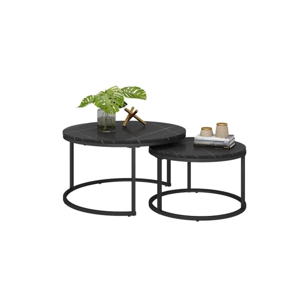 Ensemble de Tables Basses Noir Marbré Table Basse Gigogne Industriel