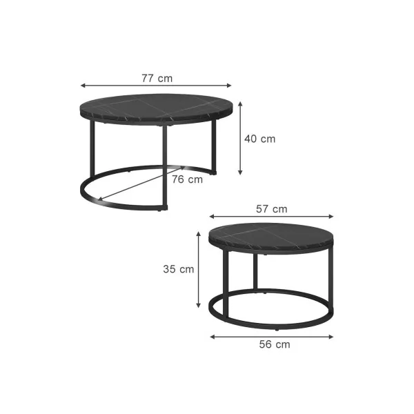 Ensemble de Tables Basses Noir Marbré Table Basse Gigogne Industriel