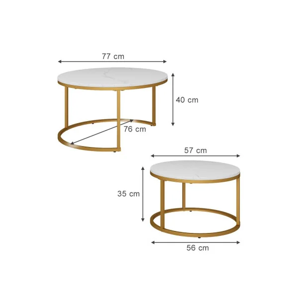 Ensemble de Tables Basses Or et Blanc Marbré Table Basse Gigogne Industriel