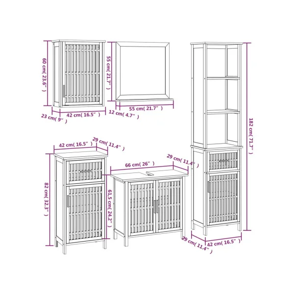 Ensemble Meuble Salle de Bain 5 pcs Bois Massif de Noyer Meuble Sous Vasque Colonnes Armoire Miroir
