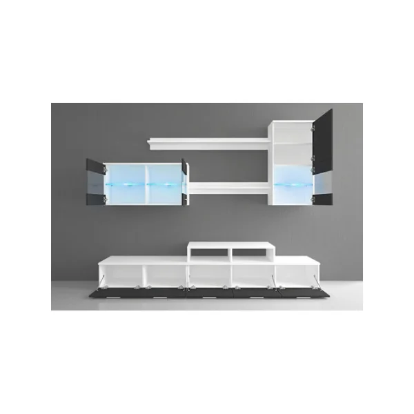 Ensemble Meuble Salon Banc TV Meuble TV Noir Blanc avec Etagère Placard Meuble Télévision Design Meuble Télé Moderne