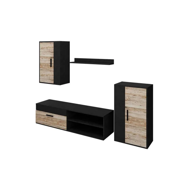 Ensemble Meuble TV Anthracite et Bois Flotté Meuble Télévision Moderne Meuble Télé avec Etagère Placard