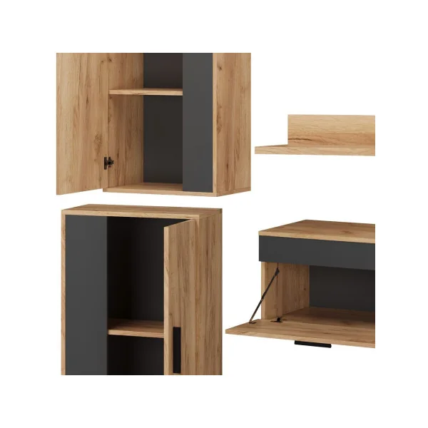 Ensemble Meuble TV Anthracite et Chêne Meuble Télévision Moderne Meuble Télé avec Etagère Placard