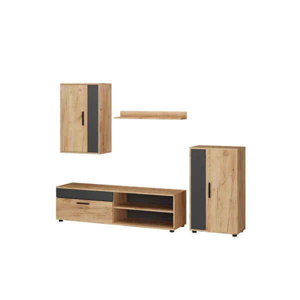Ensemble Meuble TV Anthracite et Chêne Meuble Télévision Moderne Meuble Télé avec Etagère Placard
