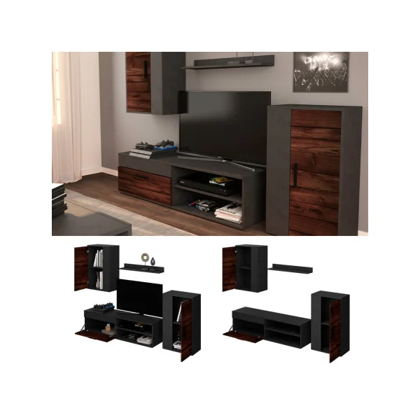 Ensemble Meuble TV Anthracite Marron Meuble Télévision Moderne Meuble Télé avec Etagère Placard