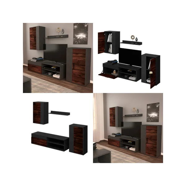Ensemble Meuble TV Anthracite Marron Meuble Télévision Moderne Meuble Télé avec Etagère Placard