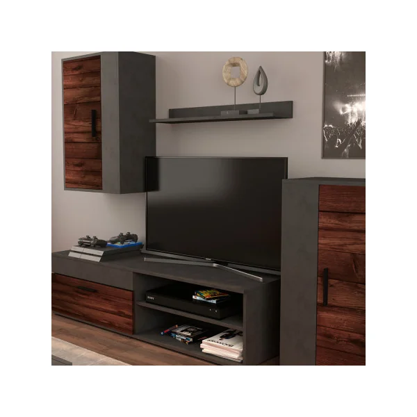 Ensemble Meuble TV Anthracite Marron Meuble Télévision Moderne Meuble Télé avec Etagère Placard