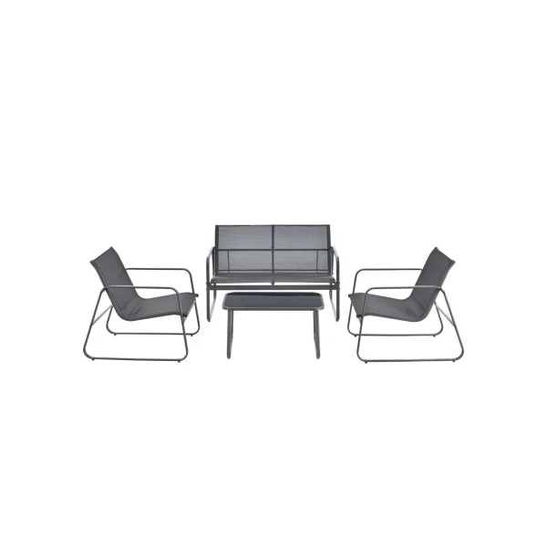 Ensemble Salon de Jardin 4 places avec Table Verre Fauteuils de Jardin Salon Extérieur