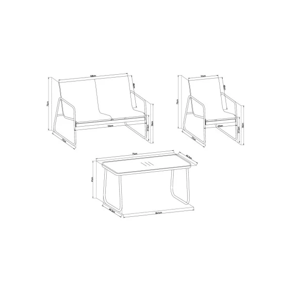 Ensemble Salon de Jardin 4 places avec Table Verre Fauteuils de Jardin Salon Extérieur