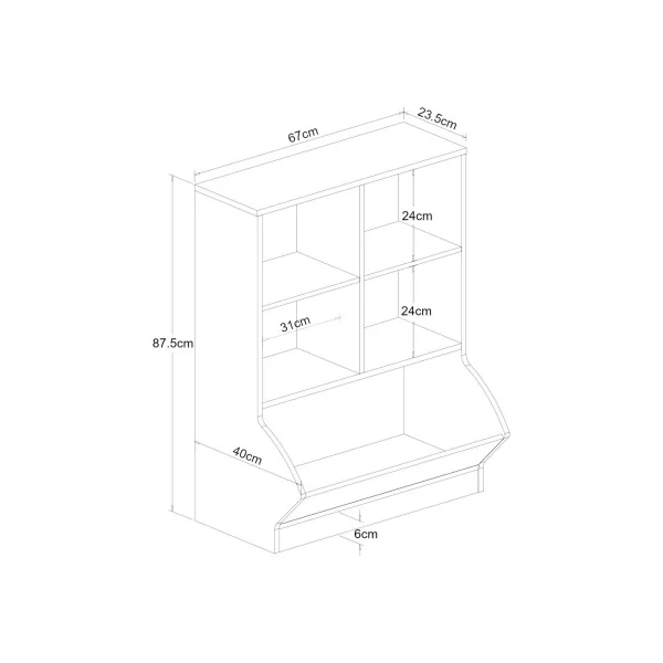 Etagère Blanc Enfant 4 Compartiments 1 Bac Rangement Jouet Meuble Enfant