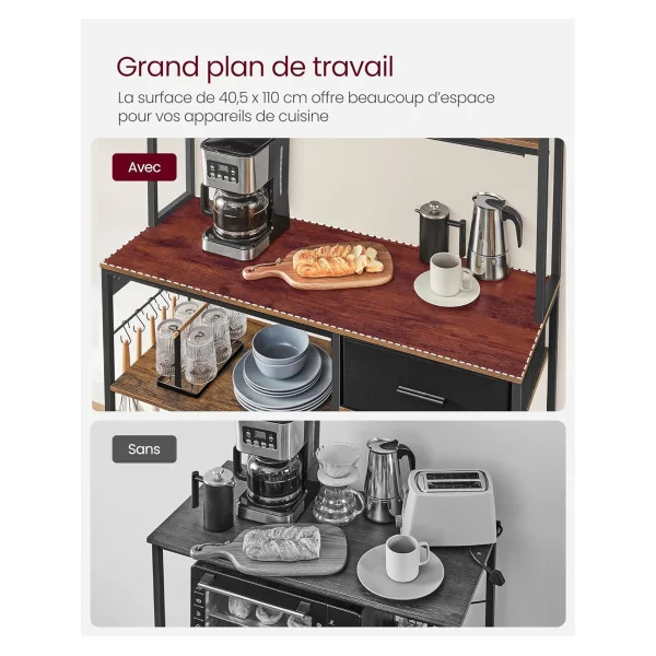 Etagère de Rangement Cuisine Industrielle Marron Rustique et Noir Meuble Rangement Etagères Réglables