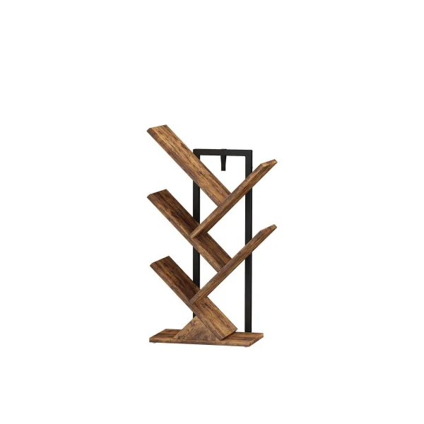 Etagère Industrielle Branche d'Arbre 71 cm Bibliothèque Industrielle Cadre Acier et Bois Brun Rustique