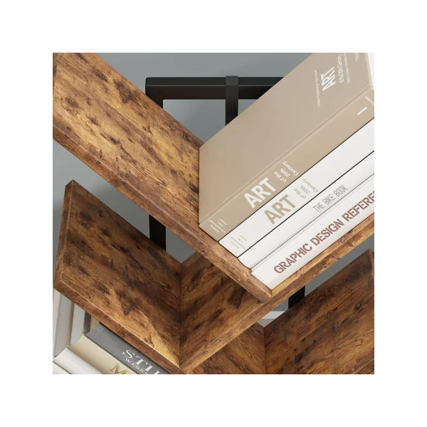 Etagère Industrielle Branche d'Arbre 71 cm Bibliothèque Industrielle Cadre Acier et Bois Brun Rustique