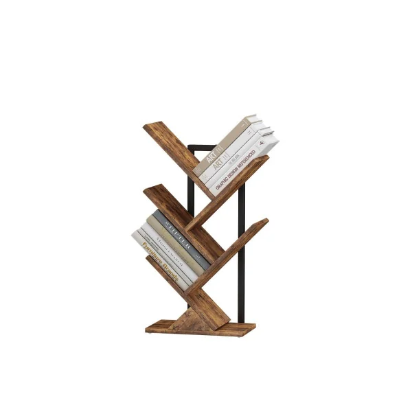 Etagère Industrielle Branche d'Arbre 71 cm Bibliothèque Industrielle Cadre Acier et Bois Brun Rustique