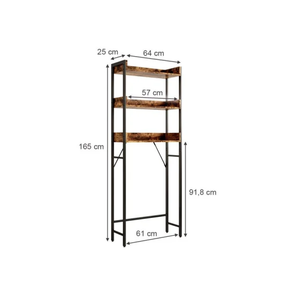 Etagère Lave Linge Noir Chêne Rustique Etagère Machine à Laver Aménagement Sèche Linge Rangement Salle de Bain Gain de Place